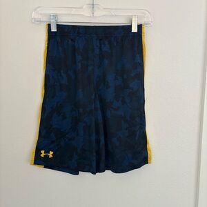 Under Armour Heatgear Boys Medium Long Basketball Loose Blue Yellow Black